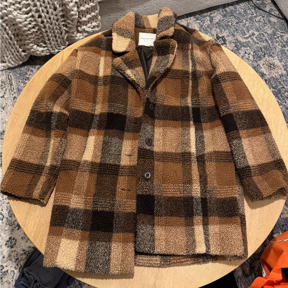 American Eagle Outfitters Plaid Tan and Brown oversized coat